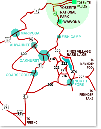 Map of Near Yosemite National Park